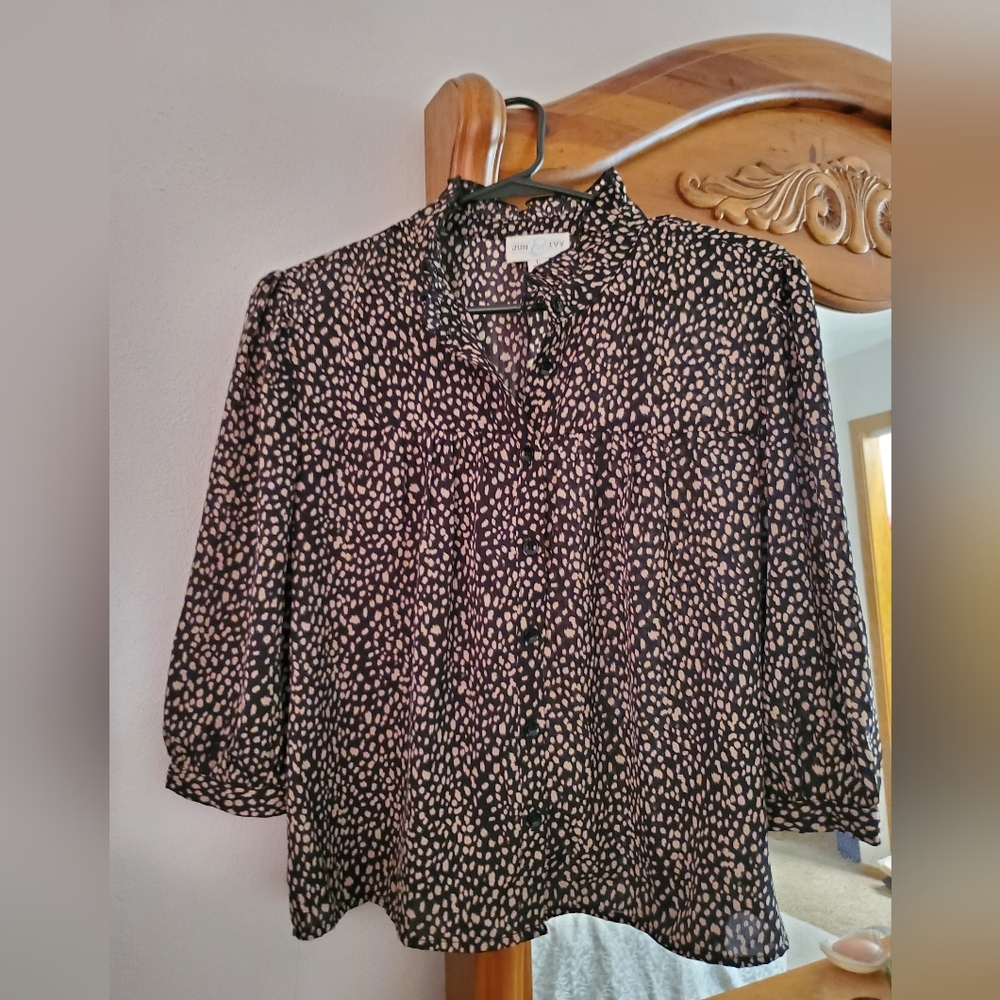 High Neck Patterned Blouse